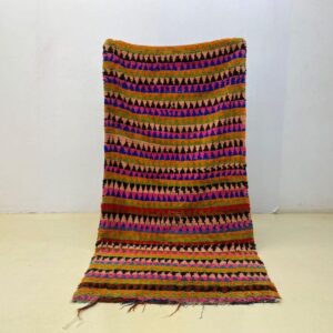 Berber Boucherouite Hand Dyed Wool Rug with Amazigh Tribal Motifs