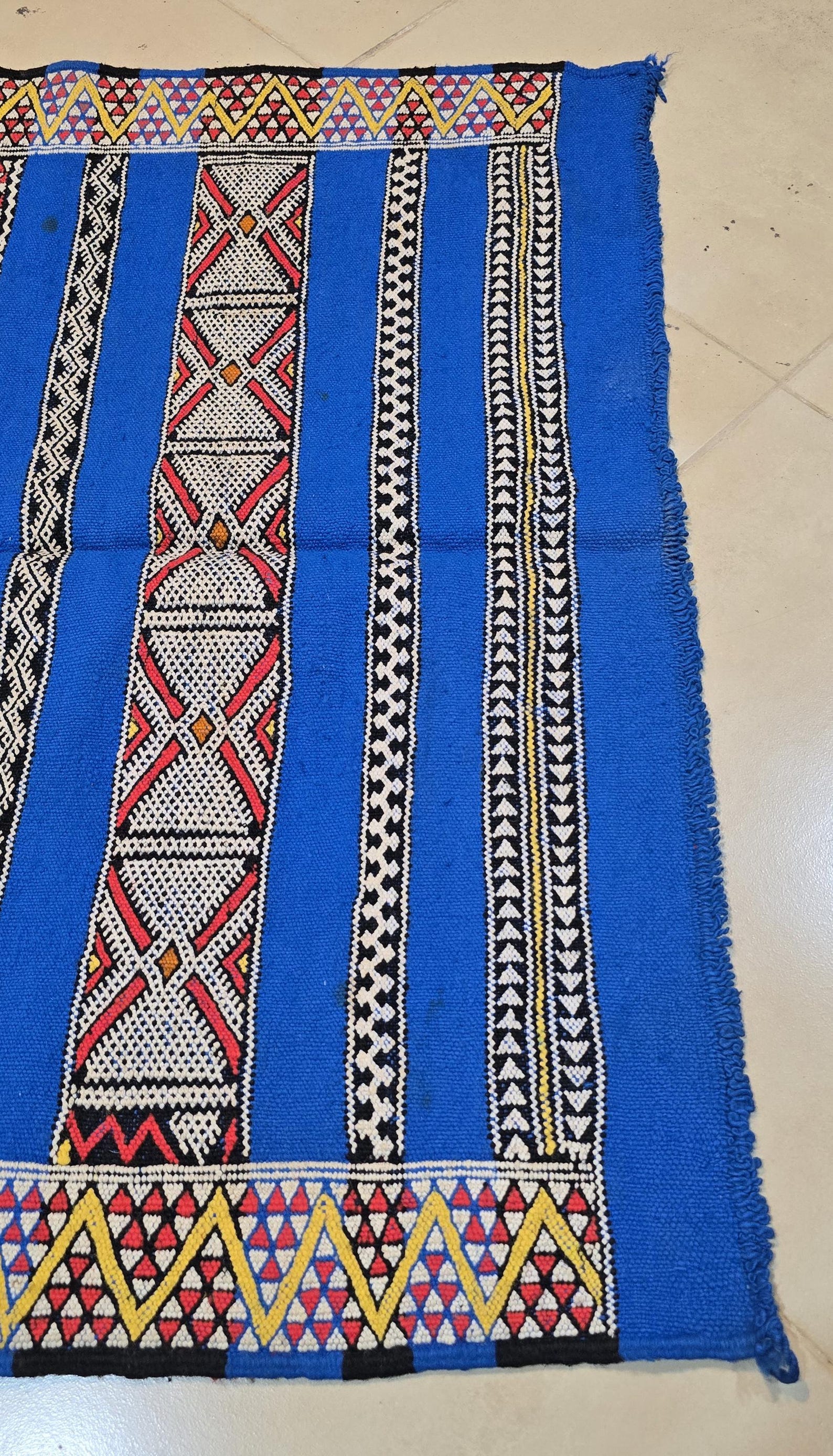 Amazigh Middle Atlas Vintage Blue Kilim Rug with Symbolic Designs