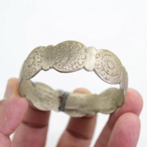 Amazigh Berber Vintage Wide Bangle Bracelet With Geometric Design