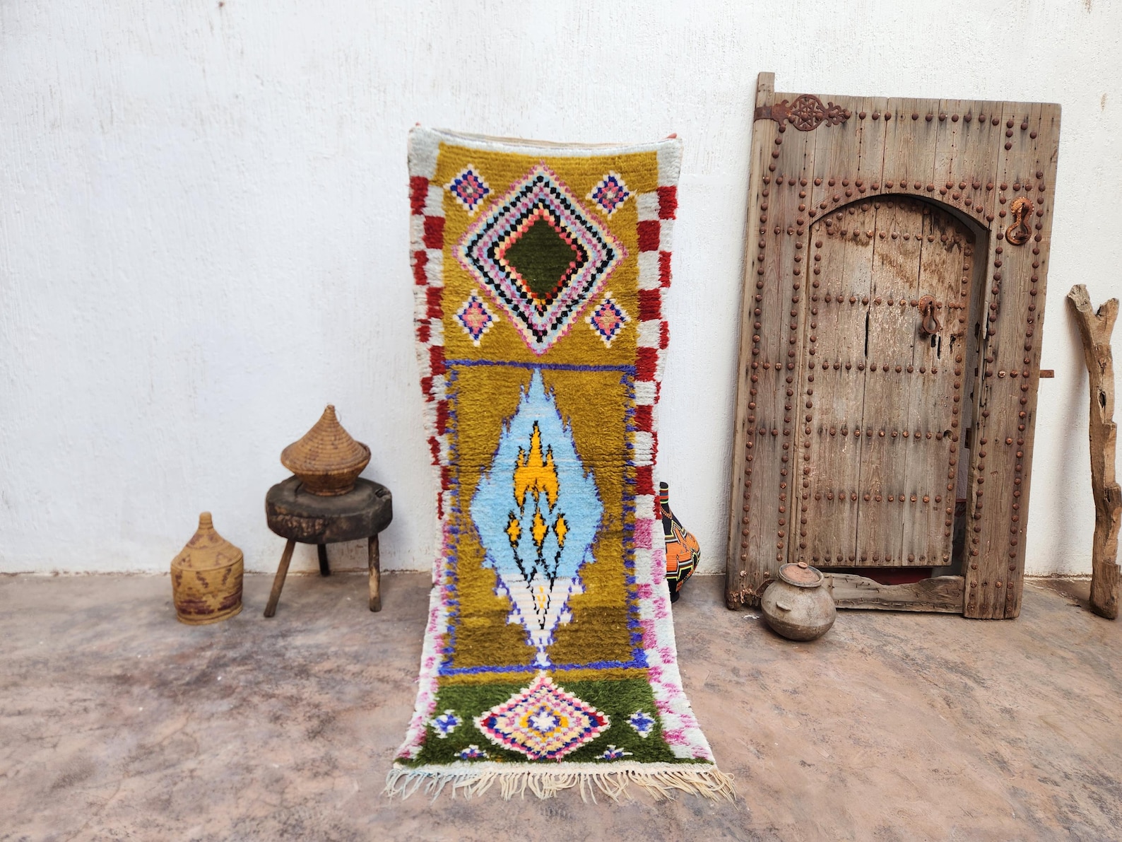 Berber Boucherouite Colorful Handmade Runner Rug with Hallway Style