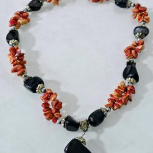 Berber Black Onyx Coral Necklace with Natural Gemstone Beads