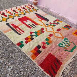 Amazigh Berber Handmade Wool Rug with Colorful Geometric Tribal Design