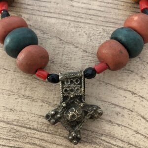 Handmade Berber Tuareg Cross Amazigh Necklace with Colorful Beads
