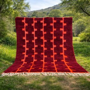 Berber Handmade Wool Beni Ourain Style Geometric Burgundy Rug