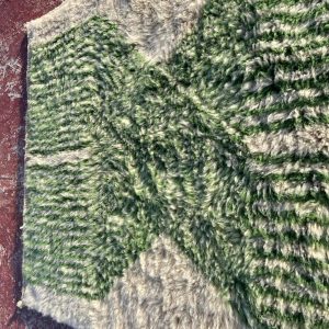 Berber Green Cream Plush Textured Wool Rug Geometric Design