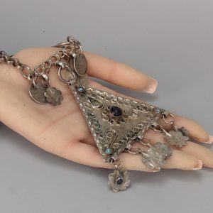 Berber Antique Triangular Pendant Necklace with Long Chain Design