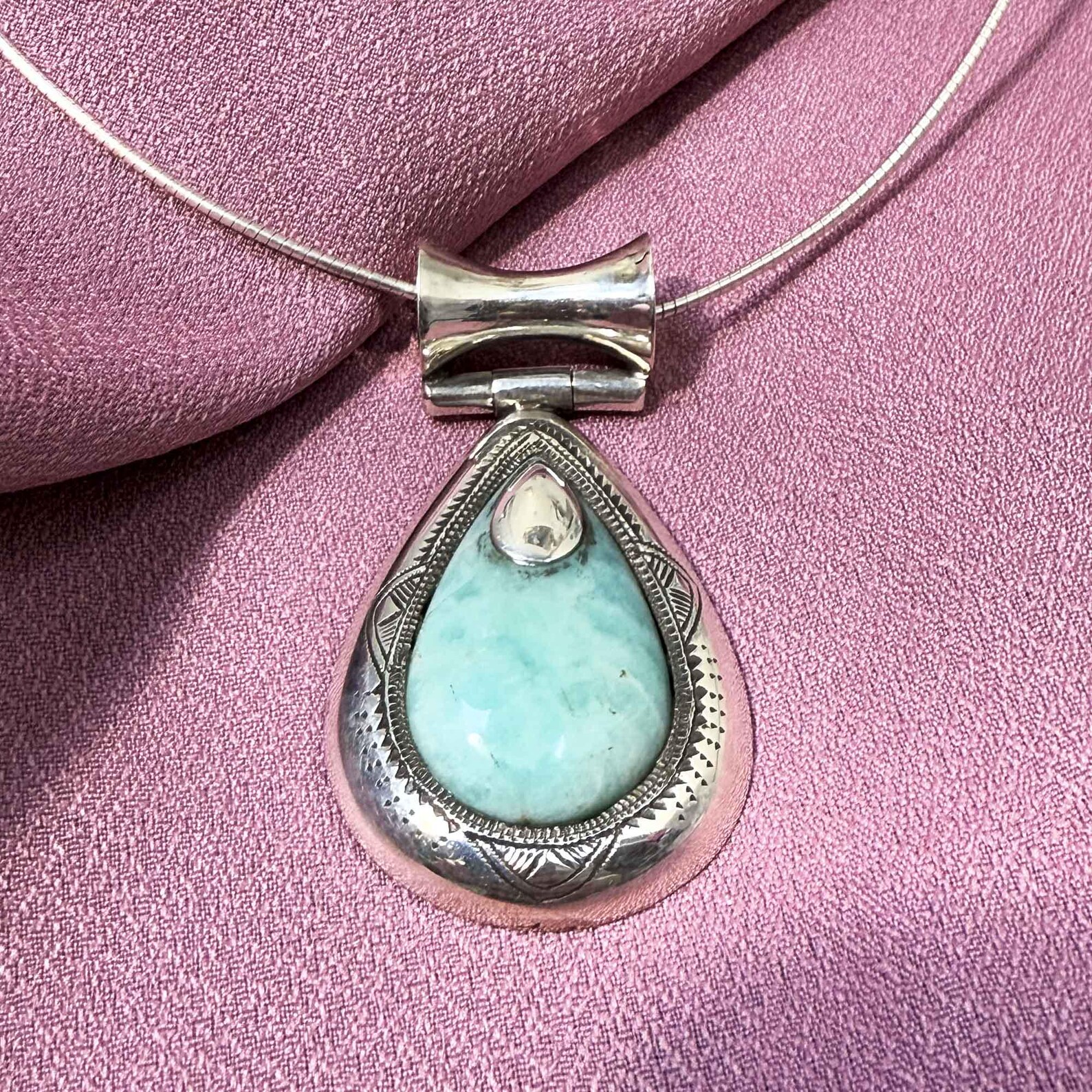 Berber Tuareg Silver Amazonite Pendant Necklace with Amazigh Style