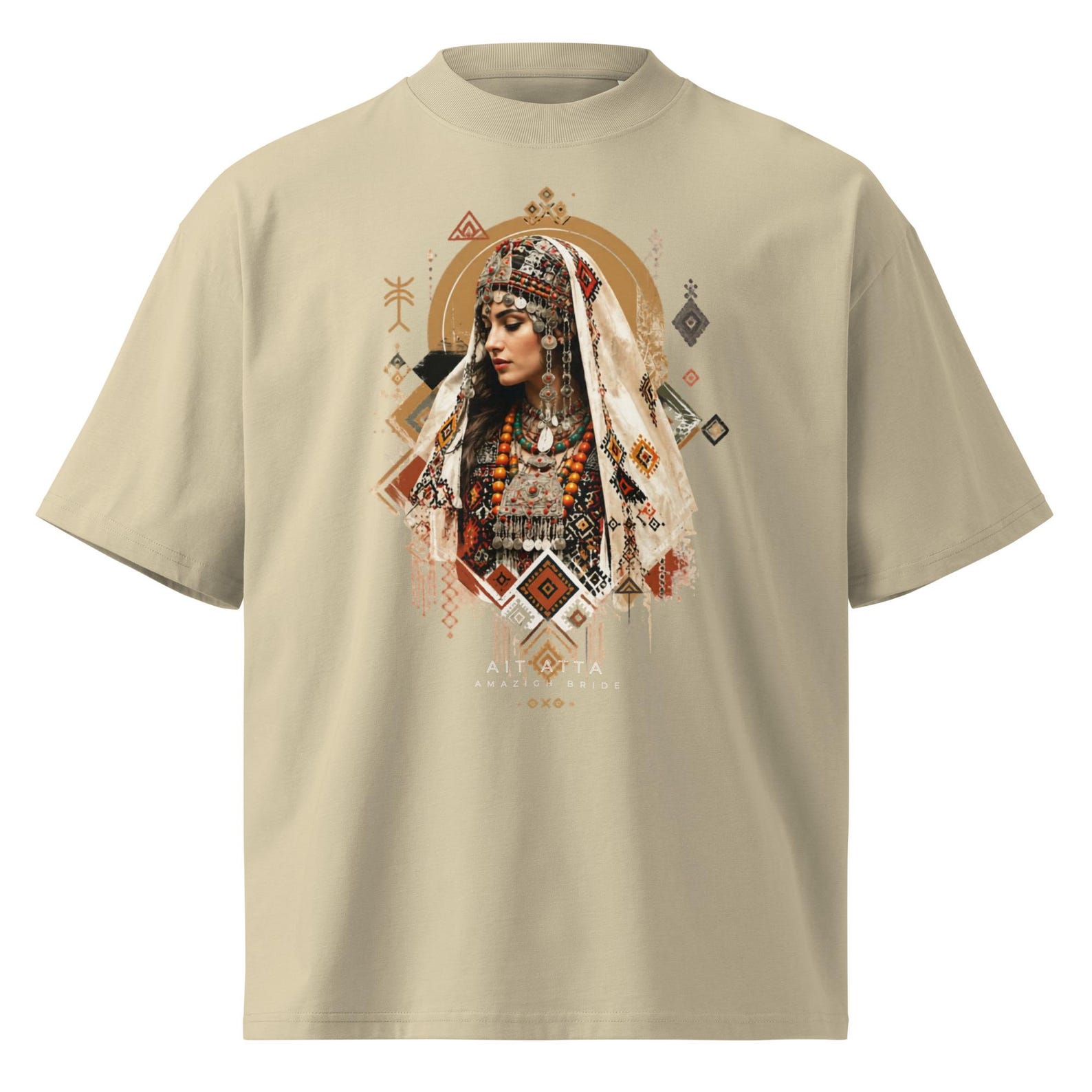 Amazigh Berber Tifinagh Organic Oversized Neck Bride Graphic T-Shirt