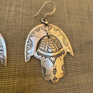 Berber Hamsa Silver Earrings with Hand Engraved Tribal Design