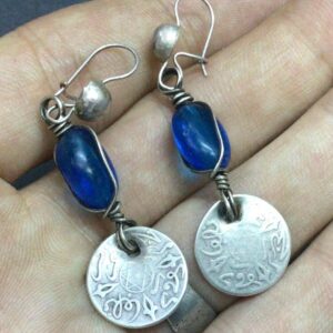 Berber Silver Coin Earrings with Old Glass Bead Design