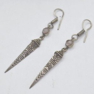Amazigh Berber Pink Onyx Silver Dangle Earrings Tribal Jewelry
