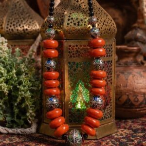 Vintage Amazigh Berber Handmade Red Bead Enameled Silver Necklace