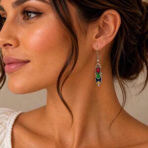 Kabyle Amazigh Earrings with Colorful Accents Silver Tone Dangle Design