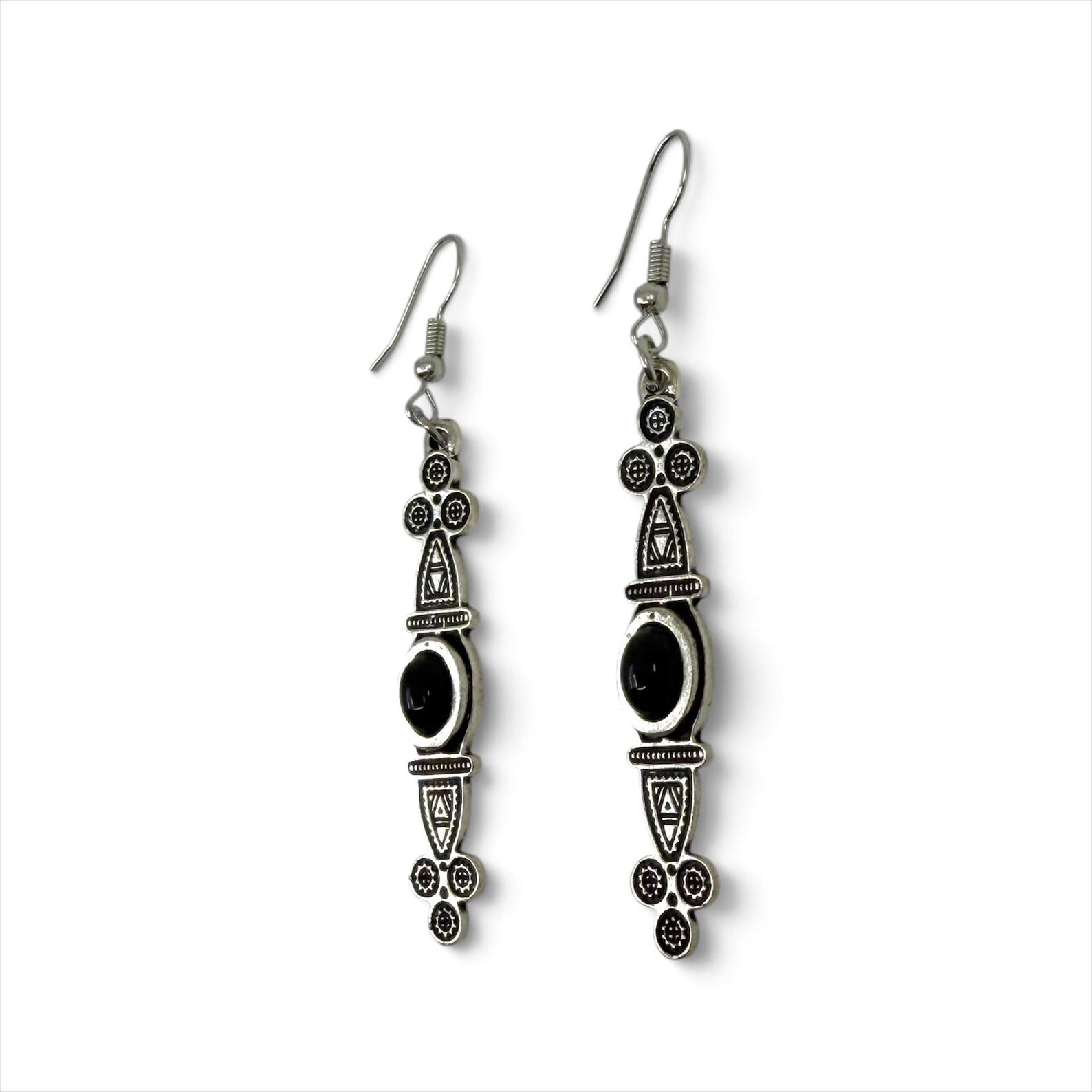 Berber Black Cabochon Earrings Handmade Amazigh Bohemian Jewelry