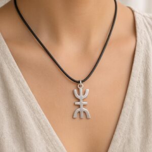 Sterling Silver Amazigh Yaz Symbol Pendant Necklace Berber Jewelry