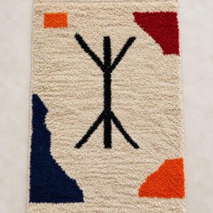 Amazigh Yaz Symbol Berber Geometric Design Rug with Tifinagh Motif