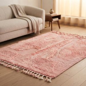 Amazigh Blush Pink Beni Ourain Berber Sculpted Wool Rug