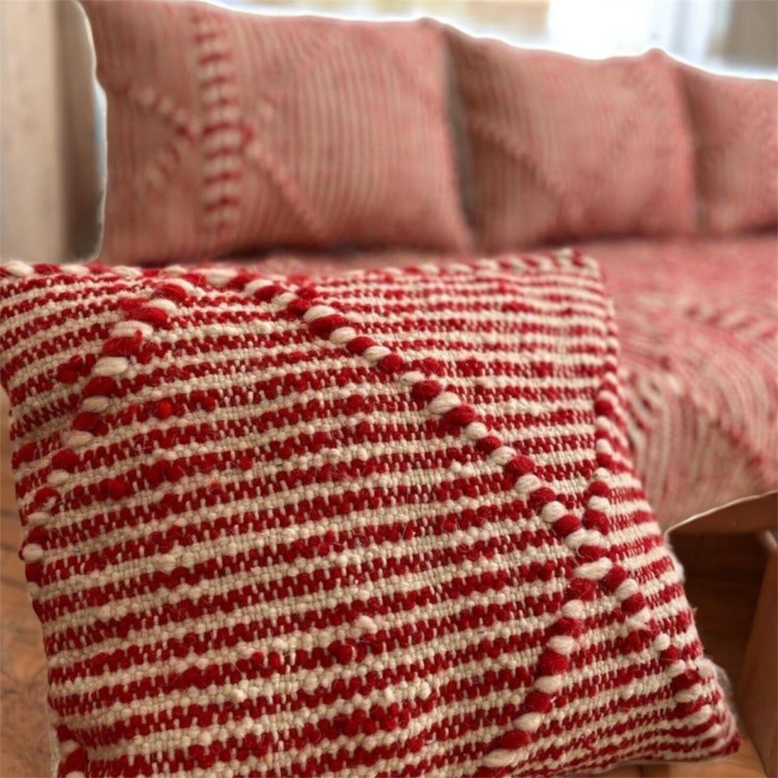 Amazigh Zanafi Hanbel Wool Floor Sofa Pillow Red