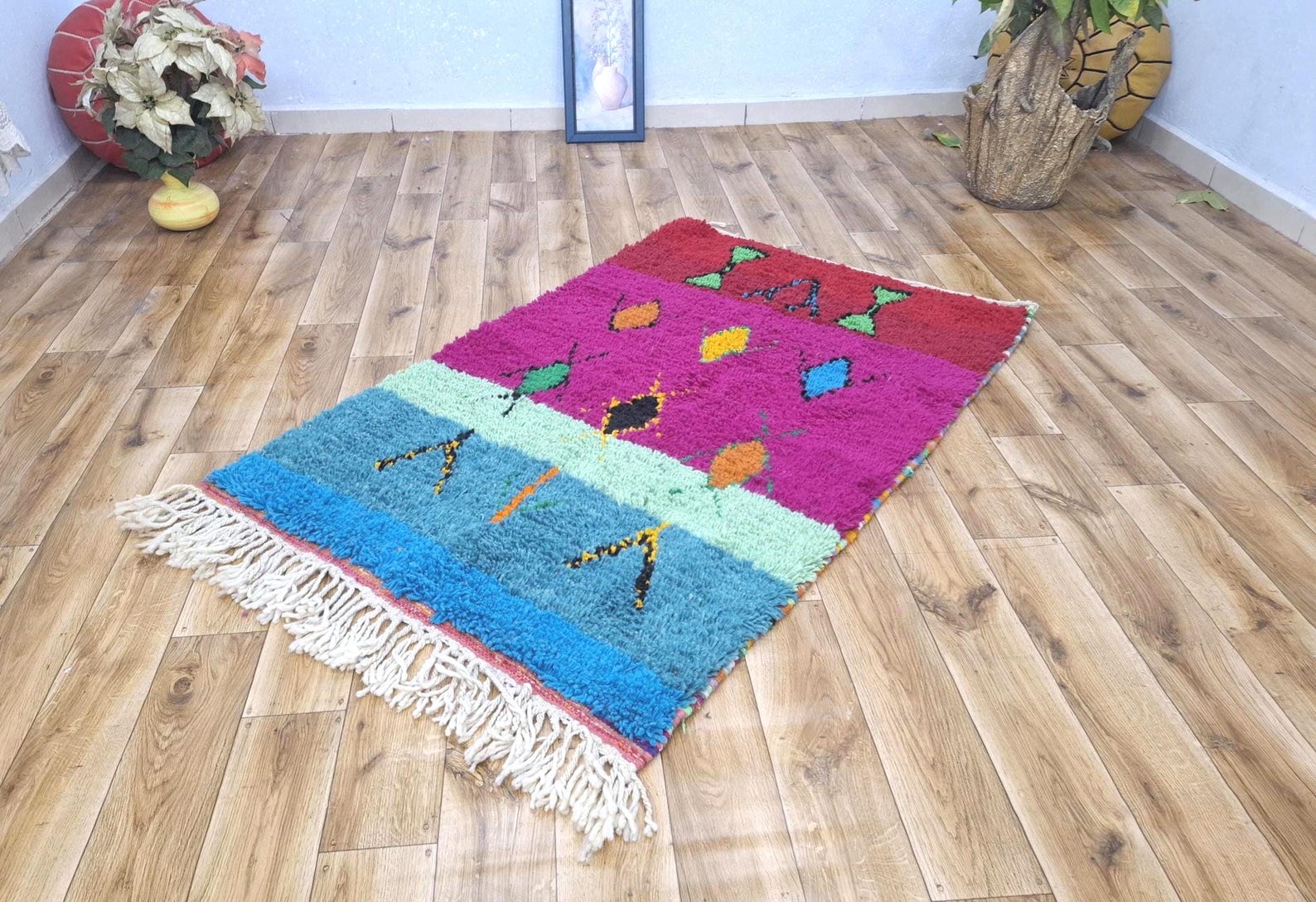 Amazigh Beni Ourain Berber Geometric Wool Handwoven Rug