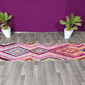Berber Handmade Beni Ourain Wool Runner Rug Colorful Geometric Design