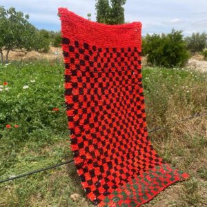 Amazigh Berber Handwoven Akhnif Kilim Rug Red Black Wool Design