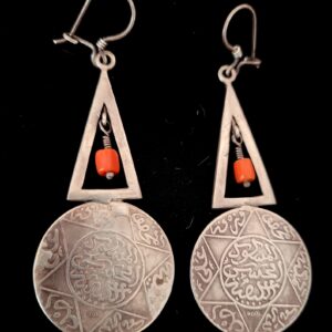 Paire Berber Amazigh Tifinagh Silver Coral Pearl Earrings