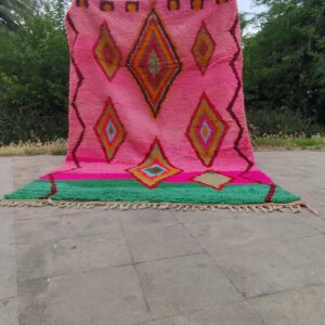 Berber Boujaad Custom Pink Green Geometric Wool Rug