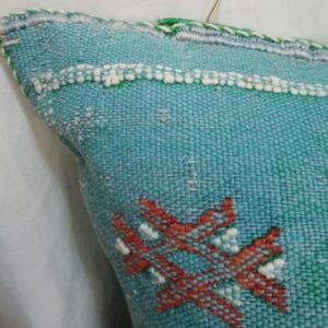 Berber Amazigh Turquoise Pillow Cover with Geometric Woven Design