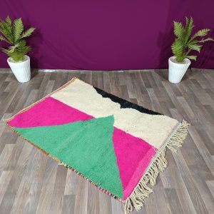 Berber Azilal Pink Wool Beni Ourain Abstract Design Rug