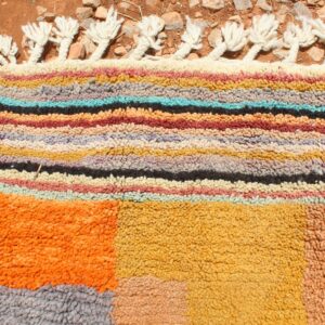 Colorful Berber Boujad Rug with Symbols and Abstract Wool Carpet