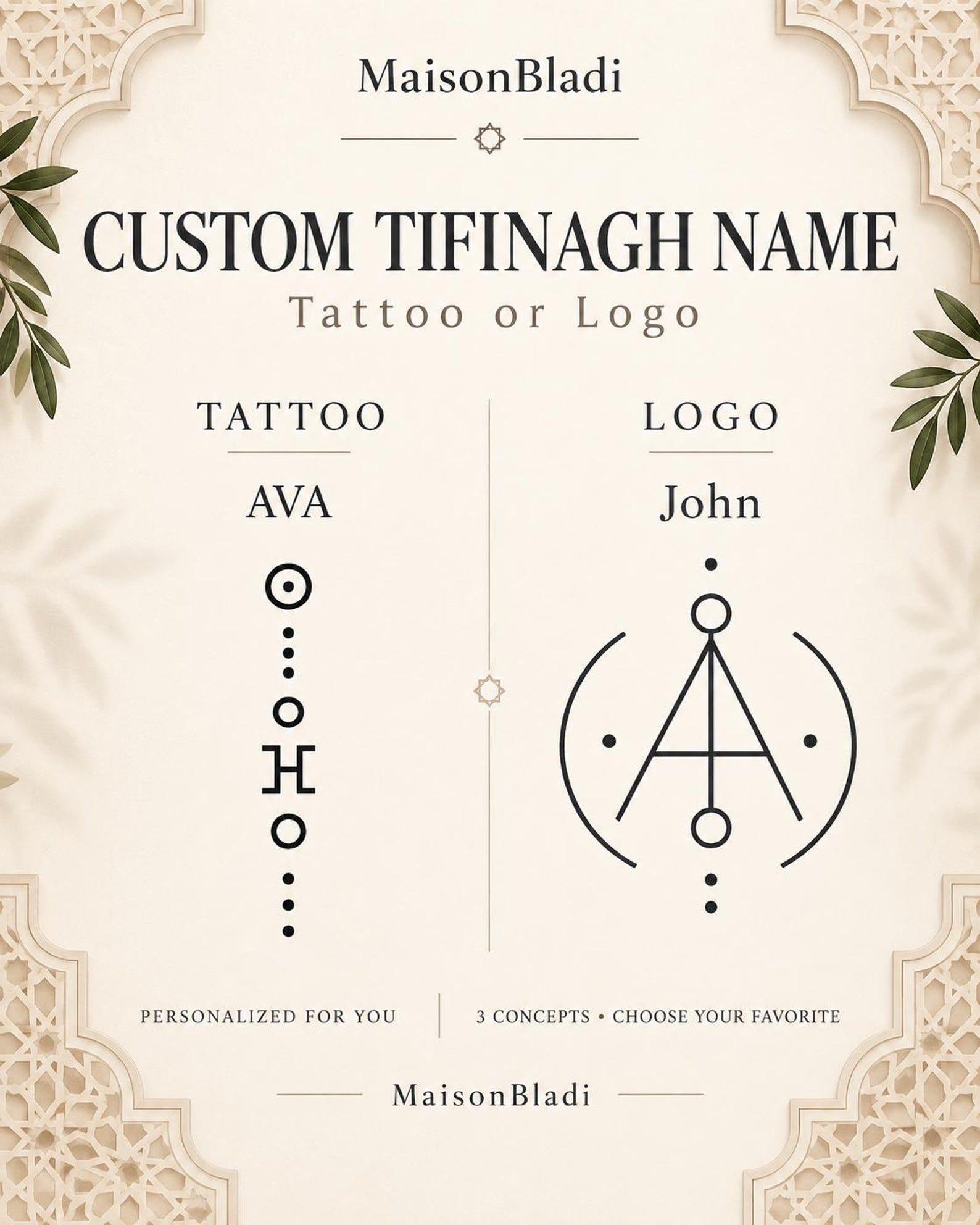 Amazigh Berber Tifinagh Prénom Personnalisé Tatouage Digital Download