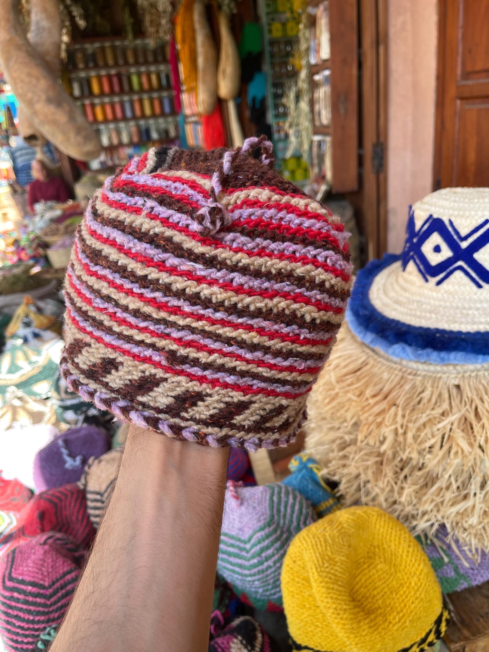 Amazigh Berber Handcrafted Wool Beanie with Geometric Knit Hat