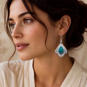 Berber Amazigh Tiznit Silver Shield Earrings with Turquoise
