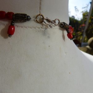 Berber Antique TAGUEMOUT Enamel Perfume Pendant Coral Necklace
