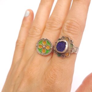 Amazigh Antique Berber Silver Ring with Blue Glass Flower Size 8