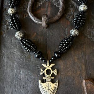 Amazigh Berber Tuareg Yaz Cross Pendant Necklace with Black Beads