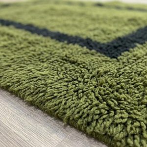 Modernist Berber Olive Green Boujaad Wool Rug Minimalist Frame Design