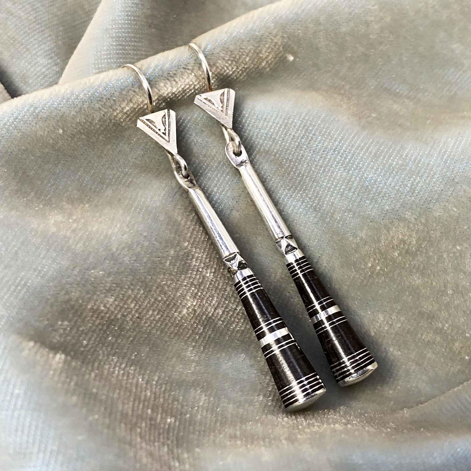 Berber Tuareg Pilons Earrings with Silver and Ebony Wood