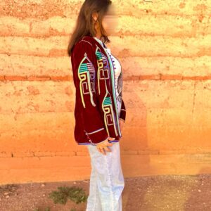 Amazigh Berber Burgundy Velvet Embroidered Jacket with Satin Lining