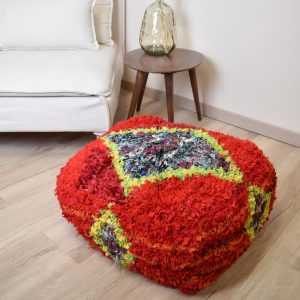 Berber Handwoven Wool Floor Pouf Vintage Kilim Style K1469