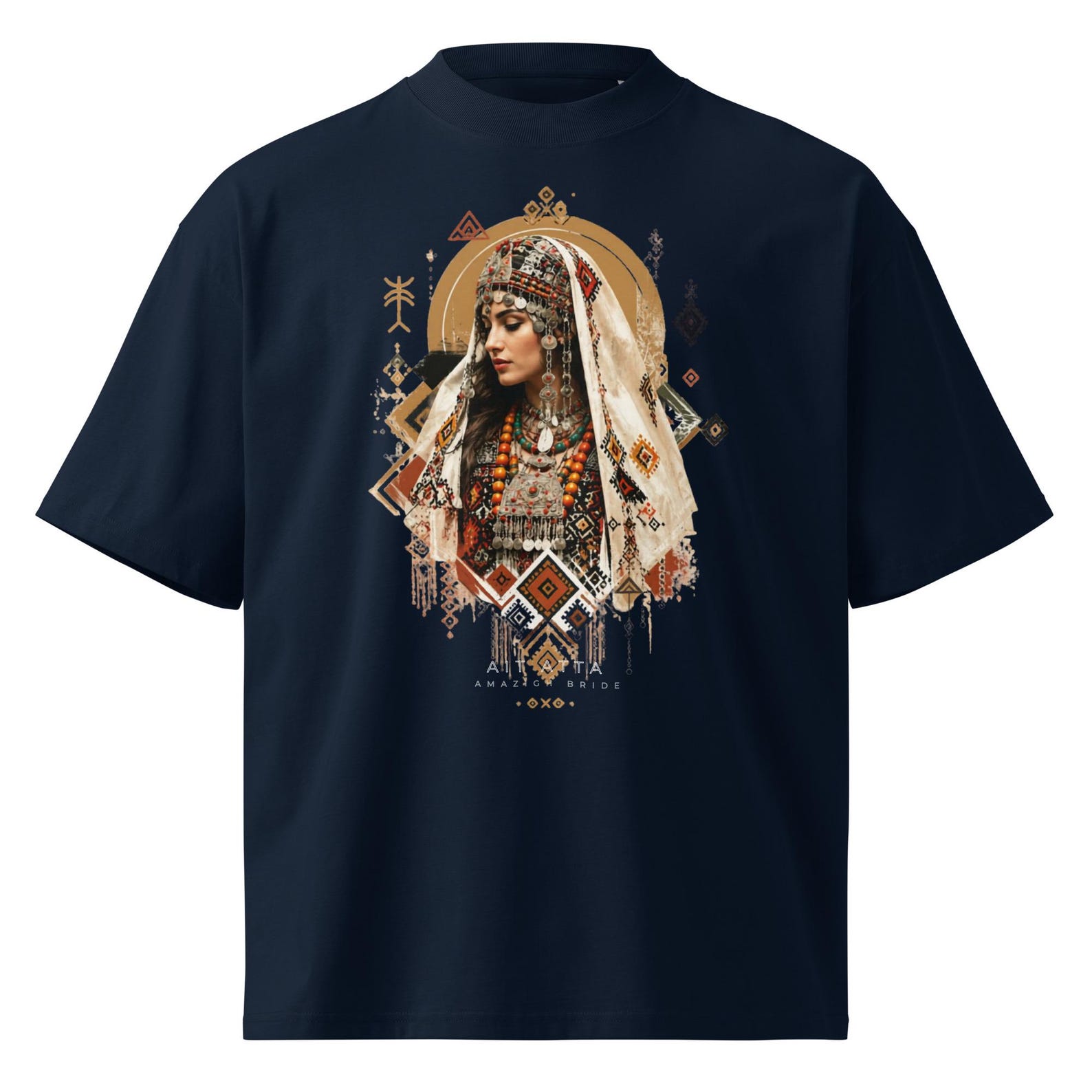 Amazigh Berber Tifinagh Organic Oversized Neck Bride Graphic T-Shirt