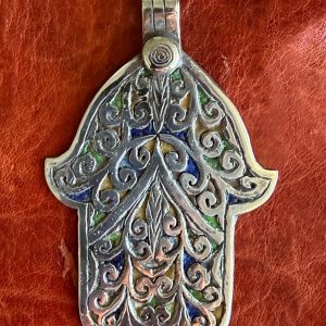Berber Hamsa Enamel Pendant Solid Silver Necklace Vintage Style