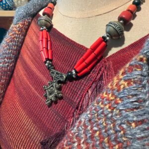 Amazigh Berber Louban Beaded Necklace with Agate Silver Details