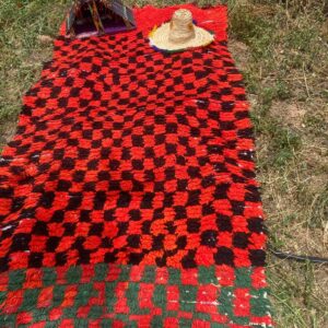 Amazigh Berber Handwoven Akhnif Kilim Rug Red Black Wool Design