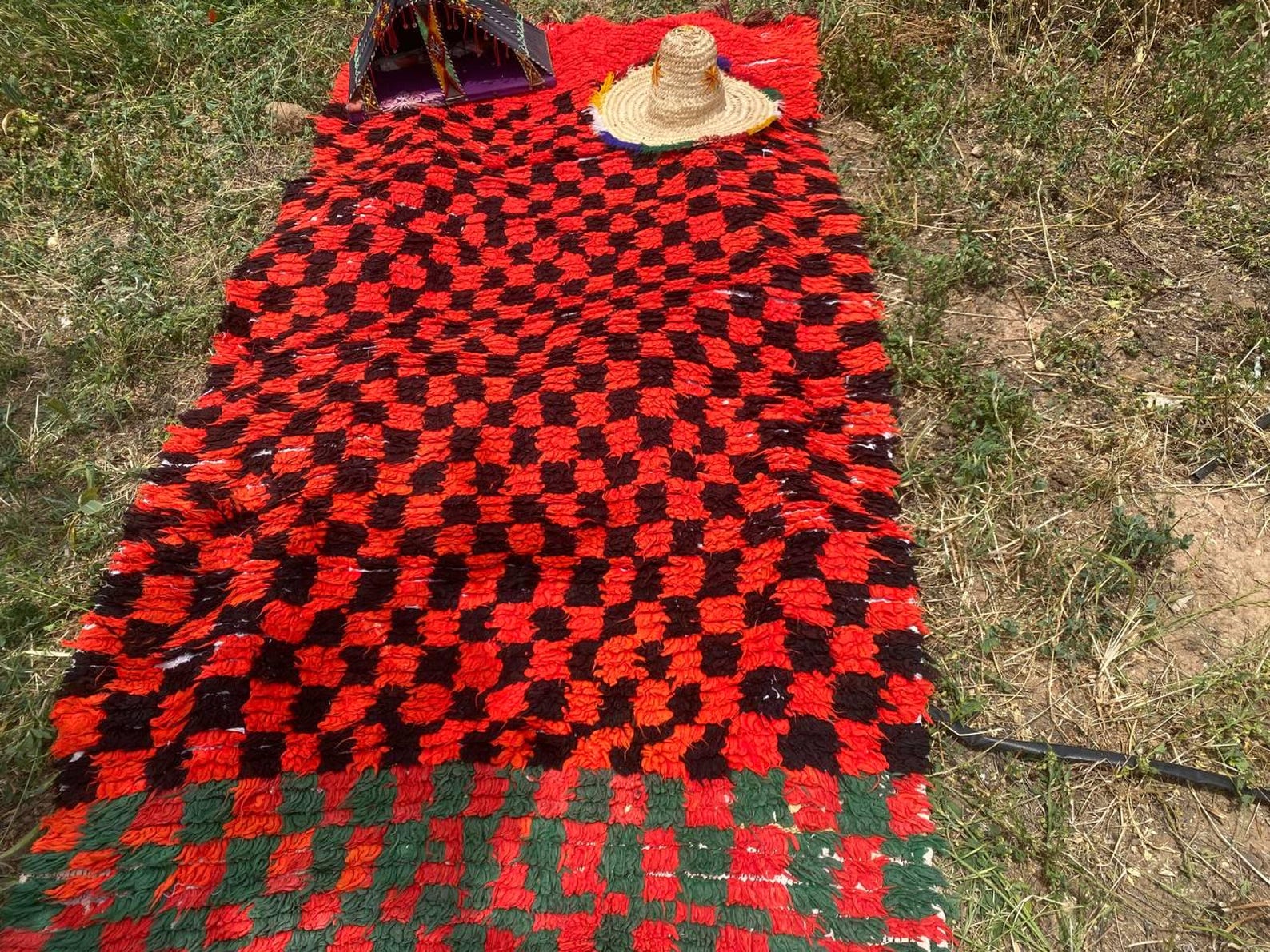 Amazigh Berber Handwoven Akhnif Kilim Rug Red Black Wool Design