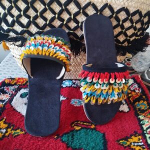 Amazigh Colorful Babouche Shoes with Sequin Boho Slip-On Design
