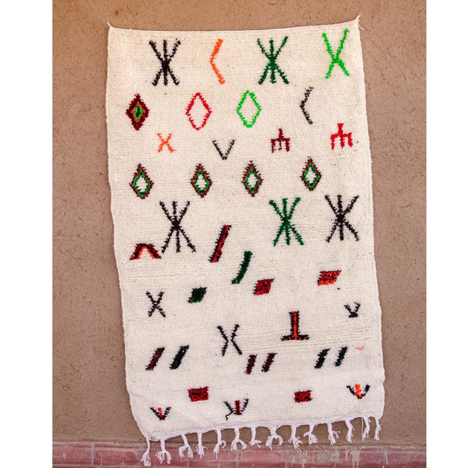 Amazigh Berber Beni Ourain Wool Rug with Colorful Symbols