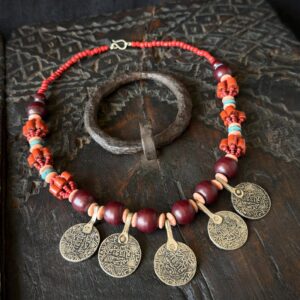 Amazigh Berber Five Coin Beaded Artisan Traditional Necklace