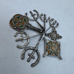 Antique Amazigh Berber Enamel Silver Pendant Necklace with Eight Pendants