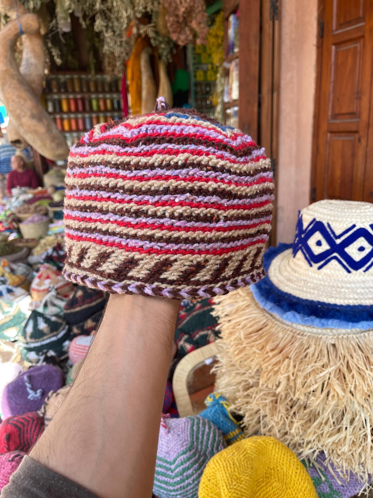 Amazigh Berber Handcrafted Wool Beanie with Geometric Knit Hat